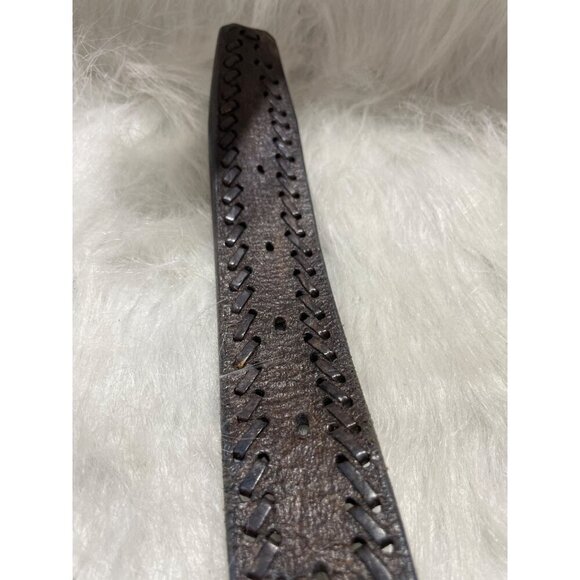 Mens Braided Leather Belt W/ Western-Style Buckle Size 46 Dark Brown - Picture 4 of 5